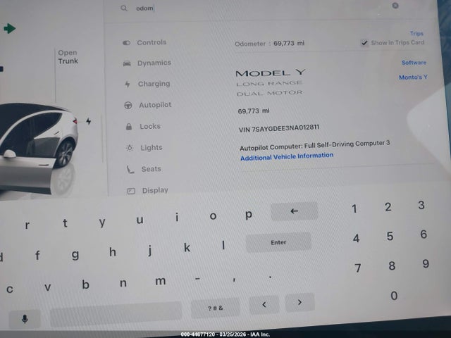 Aukcja sprzedaży 2022 Tesla Model Y Long Range Dual Motor All-wheel Drive, vin: 7SAYGDEE3NA012811, numer aukcji: 44677120