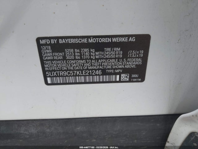 Продаж на аукціоні авто 2019 Bmw X3 Xdrive30i, vin: 5UXTR9C57KLE21246, номер лоту: 44677160