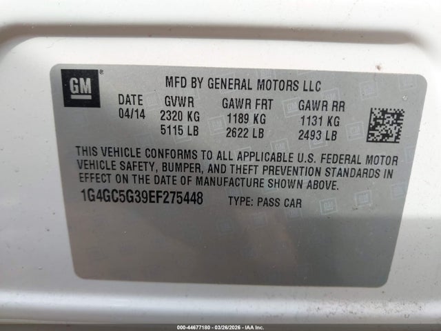 Buick Lacrosse Leather Group 2014 1G4GC5G39EF275448 Image 9