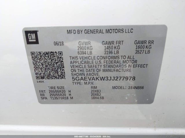 44677190 :رقم المزاد ، 5GAEVAKW3JJ277978 vin ، 2018 Buick Enclave Essence مزاد بيع