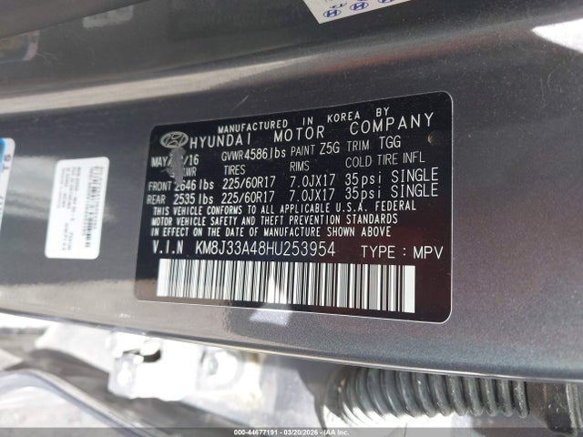 Продаж на аукціоні авто 2017 Hyundai Tucson Se, vin: KM8J33A48HU253954, номер лоту: 44677191