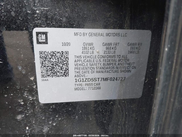 Продажа на аукционе авто 2021 Chevrolet Malibu Fwd Lt, vin: 1G1ZD5ST7MF024727, номер лота: 44677195