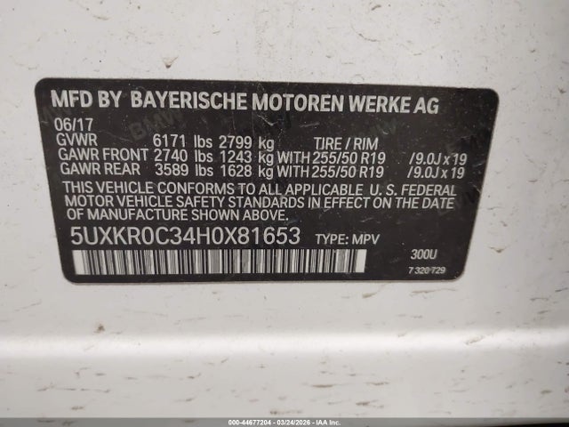 44677204 :رقم المزاد ، 5UXKR0C34H0X81653 vin ، 2017 Bmw X5 Xdrive35i مزاد بيع