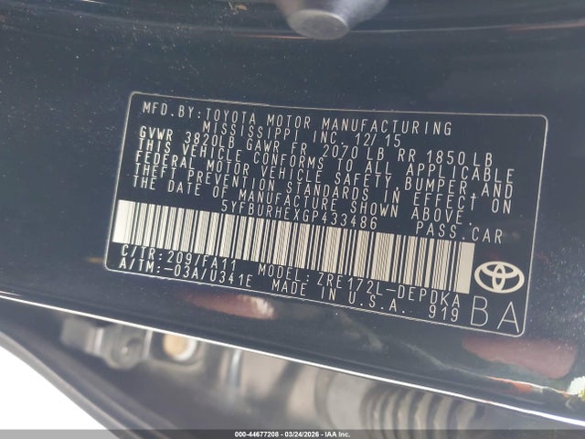 Toyota COROLLA L 2016 5YFBURHEXGP433486 Image 9