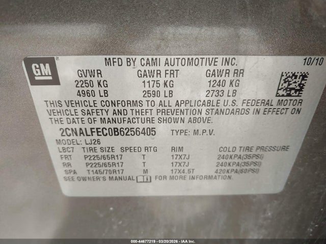 2011 CHEVROLET EQUINOX 2CNALFEC0B6256405 Photo 8