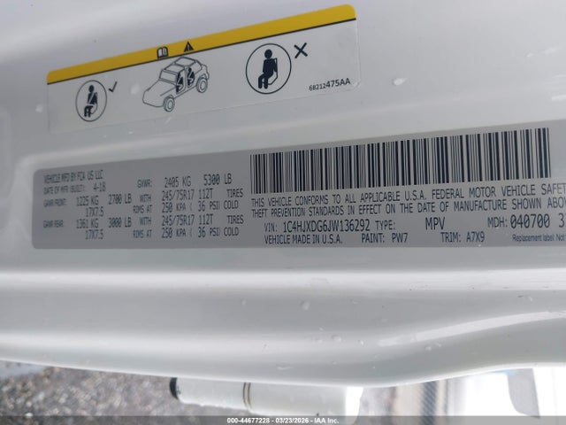 2018 Jeep Wrangler Unlimited Sport S 4x4 მანქანა იყიდება აუქციონზე, vin: 1C4HJXDG6JW136292, აუქციონის ნომერი: 44677228