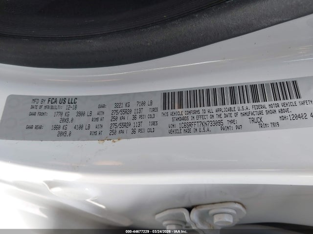 Продаж на аукціоні авто 2019 Ram 1500 Big Horn/lone Star  4x4 5'7 Box, vin: 1C6SRFFT7KN733095, номер лоту: 44677229