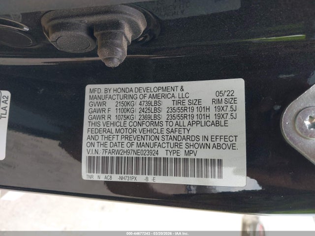 Aukcja sprzedaży 2022 Honda Cr-v Awd Touring, vin: 7FARW2H97NE023924, numer aukcji: 44677243