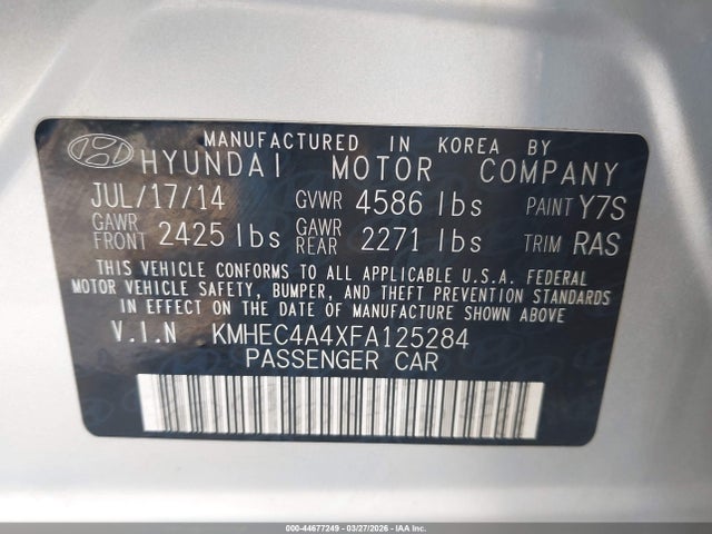 Aukcja sprzedaży 2015 Hyundai Sonata Hybrid Limited, vin: KMHEC4A4XFA125284, numer aukcji: 44677249