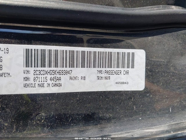 Продажа на аукционе авто 2019 Dodge Charger Gt Rwd, vin: 2C3CDXHG5KH693047, номер лота: 44677268