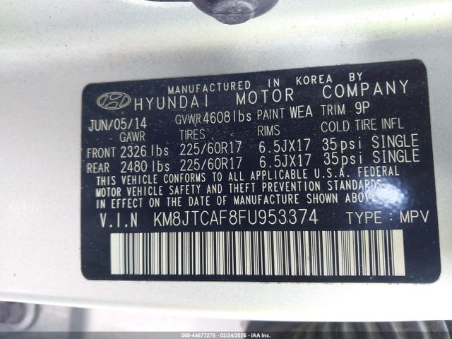 Aukcja sprzedaży 2015 Hyundai Tucson Gls, vin: KM8JTCAF8FU953374, numer aukcji: 44677278
