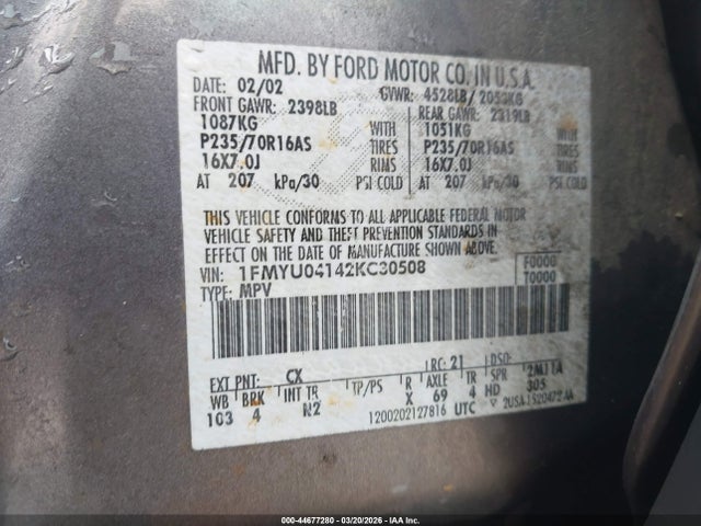 2002 FORD ESCAPE 1FMYU04142KC30508 Photo 8
