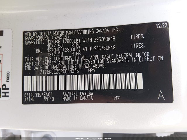 44677283 :رقم المزاد ، 2T2GKCEZ5PC011315 vin ، 2023 Lexus Nx 350h Premium مزاد بيع