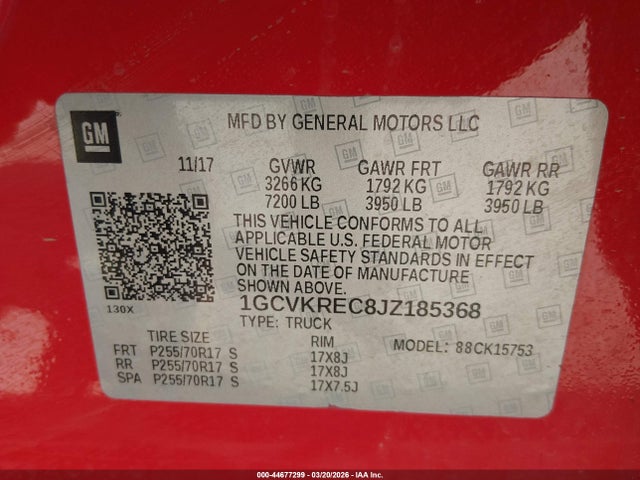1GCVKREC8JZ185368 Chevrolet Silverado 1500 1lt