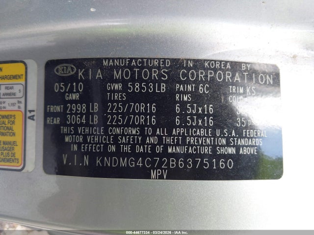 44677334 :رقم المزاد ، KNDMG4C72B6375160 vin ، 2011 Kia Sedona Lx مزاد بيع