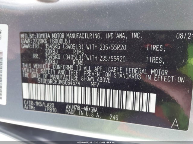 2021 TOYOTA HIGHLANDER 5TDEBRCH3MS064574 Photo 8