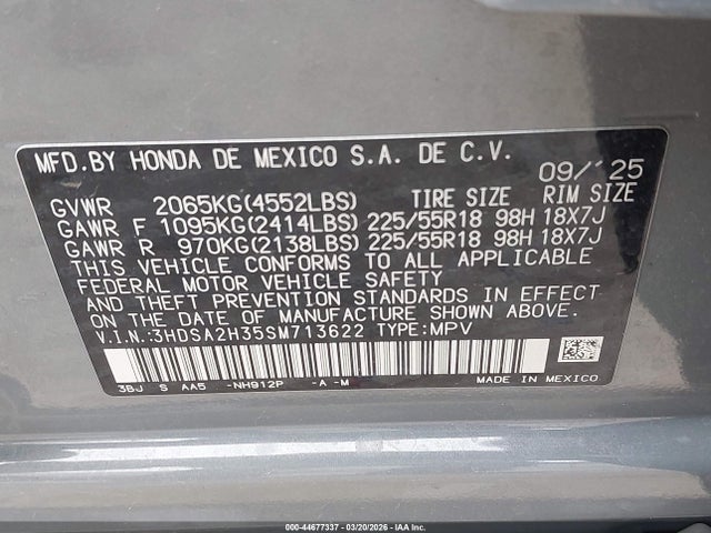 Продаж на аукціоні авто 2025 Acura Adx, vin: 3HDSA2H35SM713622, номер лоту: 44677337