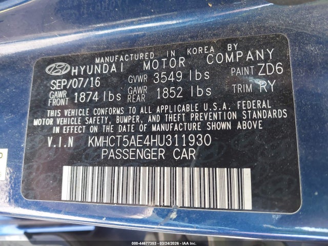 2017 HYUNDAI ACCENT KMHCT5AE4HU311930 Photo 8