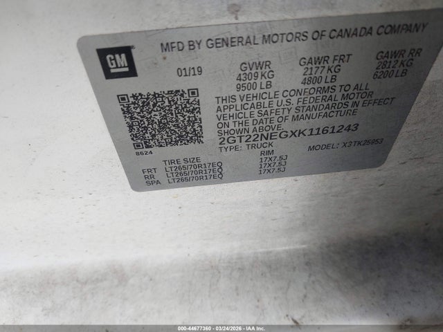 44677360 :رقم المزاد ، 2GT22NEGXK1161243 vin ، 2019 Gmc Sierra 2500hd مزاد بيع