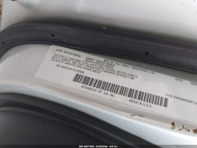Продажа на аукционе авто 2006 Subaru Legacy 2.5i/2.5i Limited, vin: 4S3BL626167205699, номер лота: 44677409