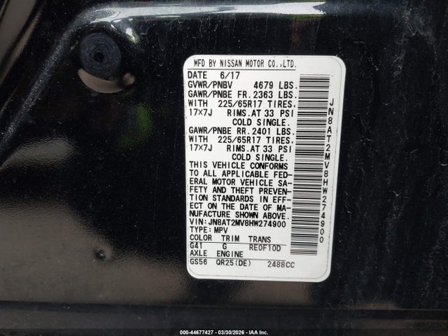 Aukcja sprzedaży 2017 Nissan Rogue S, vin: JN8AT2MV8HW274900, numer aukcji: 44677427
