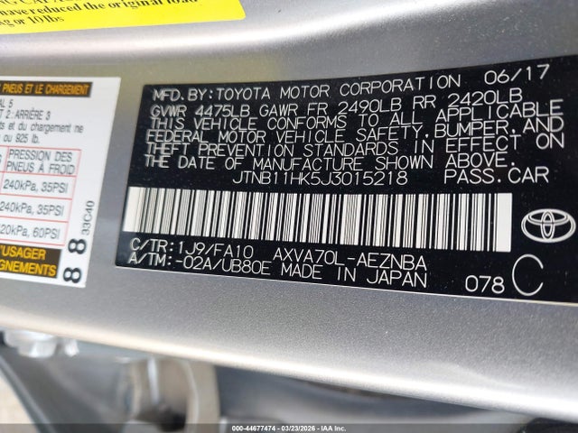 JTNB11HK5J3015218 Toyota CAMRY LE
