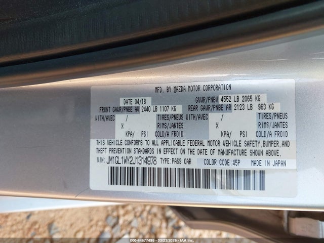 Продажа на аукционе авто 2018 Mazda Mazda6 Grand Touring Reserve, vin: JM1GL1WY2J1314978, номер лота: 44677495