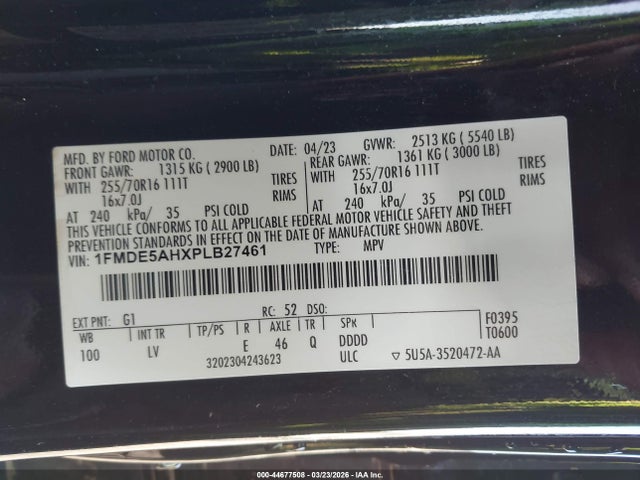 Aukcja sprzedaży 2023 Ford Bronco, vin: 1FMDE5AHXPLB27461, numer aukcji: 44677508