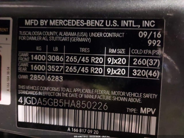 Aukcja sprzedaży 2017 Mercedes-benz Gle 400 4matic, vin: 4JGDA5GB5HA850226, numer aukcji: 44677512