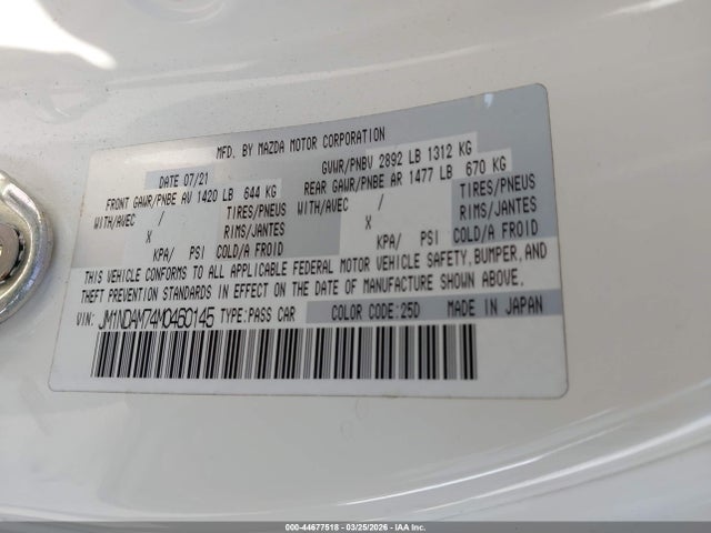 Продажа на аукционе авто 2021 Mazda Mx-5 Miata Rf Grand Touring, vin: JM1NDAM74M0460145, номер лота: 44677518