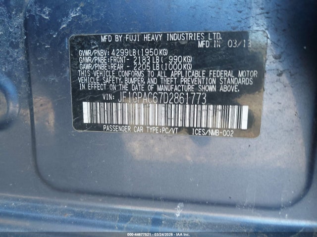 Продажа на аукционе авто 2013 Subaru Impreza 2.0i Premium, vin: JF1GPAC67D2861773, номер лота: 44677521