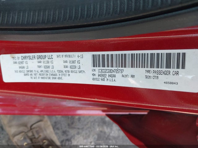 44677545 :رقم المزاد ، 1C3CDZCG9DN725737 vin ، 2013 Dodge Avenger Sxt مزاد بيع