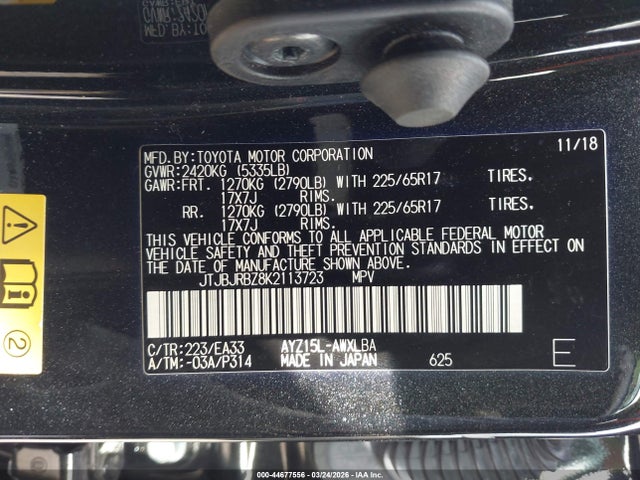 44677556 :رقم المزاد ، JTJBJRBZ8K2113723 vin ، 2019 Lexus Nx 300h مزاد بيع