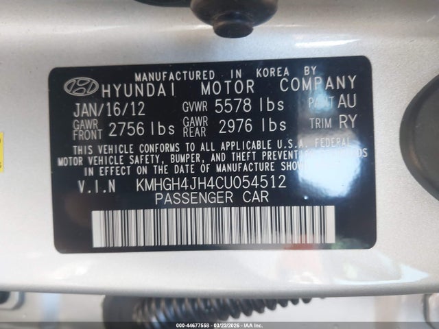 Aukcja sprzedaży 2012 Hyundai Equus Signature, vin: KMHGH4JH4CU054512, numer aukcji: 44677558