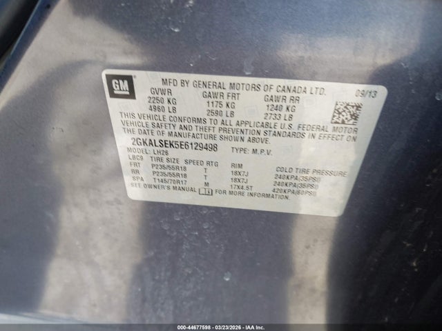 Aukcja sprzedaży 2014 Gmc Terrain Slt-1, vin: 2GKALSEK5E6129498, numer aukcji: 44677598