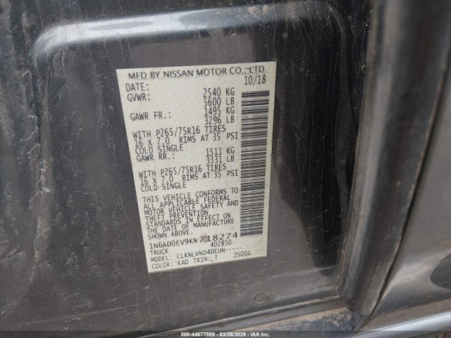 Продажа на аукционе авто 2019 Nissan Frontier Pro-4x, vin: 1N6AD0EV9KN718274, номер лота: 44677599
