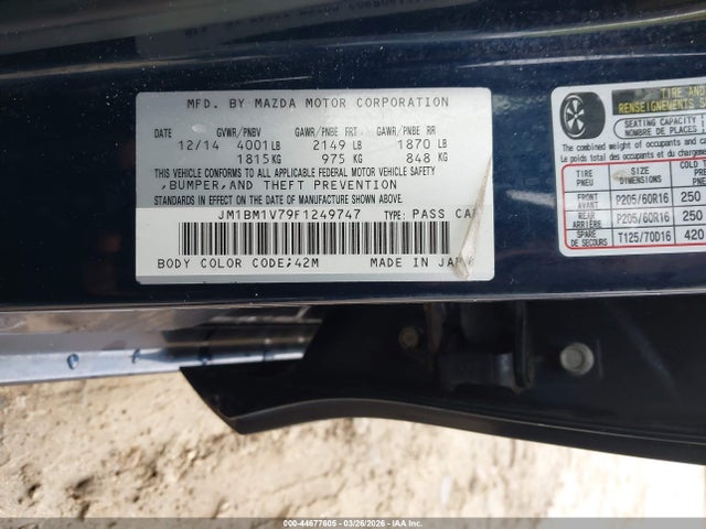 Aukcja sprzedaży 2015 Mazda Mazda3 I Touring, vin: JM1BM1V79F1249747, numer aukcji: 44677605