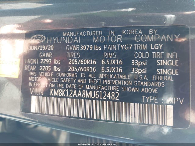 Продаж на аукціоні авто 2021 Hyundai Kona Se, vin: KM8K12AA8MU612482, номер лоту: 44677612