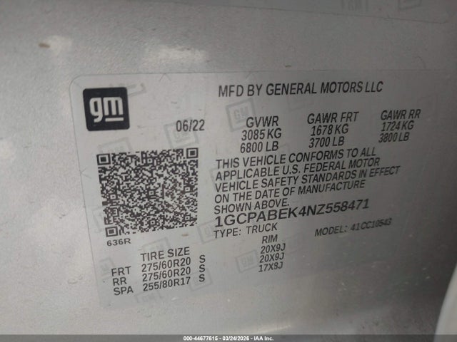 1GCPABEK4NZ558471 Chevrolet Silverado 1500 2wd Short Bed Custom