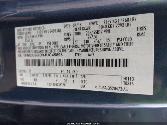 2018 FORD ESCAPE 1FMCU9GD9JUC45898 Photo 8