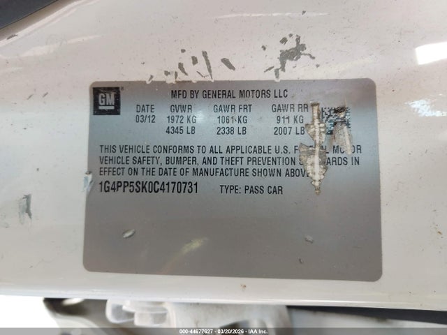 Продаж на аукціоні авто 2012 Buick Verano, vin: 1G4PP5SK0C4170731, номер лоту: 44677627