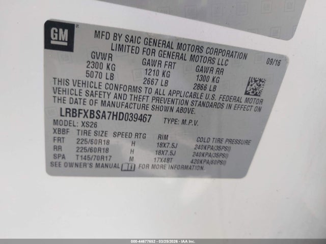 Продажа на аукционе авто 2017 Buick Envision Essence, vin: LRBFXBSA7HD039467, номер лота: 44677652
