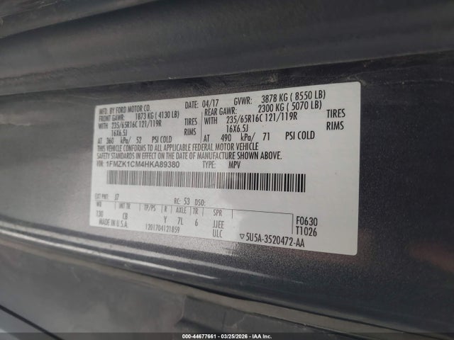 2017 Ford Transit-150 Xlt მანქანა იყიდება აუქციონზე, vin: 1FMZK1CM4HKA89380, აუქციონის ნომერი: 44677661