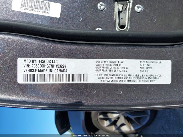 Продажа на аукционе авто 2022 Dodge Charger Gt Rwd, vin: 2C3CDXHG7NH153297, номер лота: 44677676