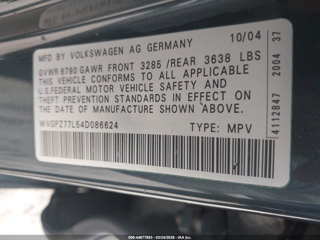 Aukcja sprzedaży 2004 Volkswagen Touareg V10 Tdi, vin: WVGPZ77L54D086624, numer aukcji: 44677693