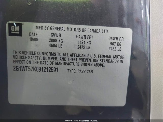Aukcja sprzedaży 2009 Chevrolet Impala Lt, vin: 2G1WT57K091212591, numer aukcji: 44677698