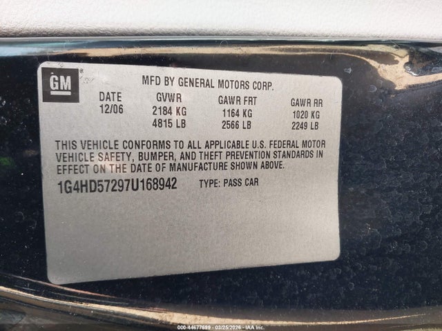 2007 Buick Lucerne Cxl მანქანა იყიდება აუქციონზე, vin: 1G4HD57297U168942, აუქციონის ნომერი: 44677699
