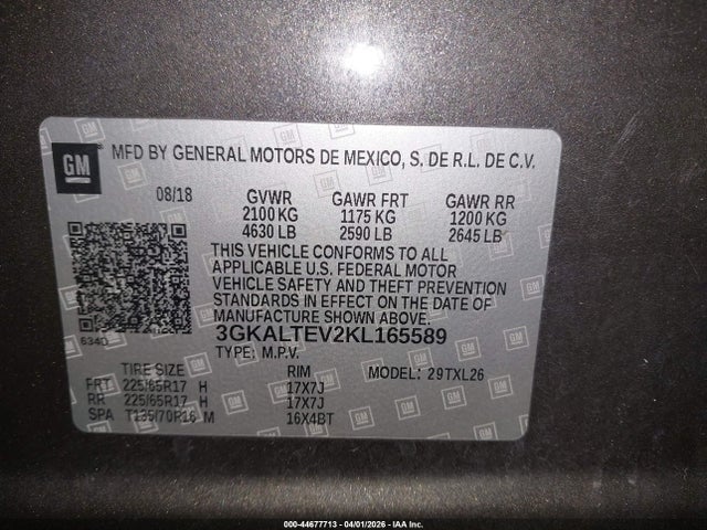 Aukcja sprzedaży 2019 Gmc Terrain Sle, vin: 3GKALTEV2KL165589, numer aukcji: 44677713