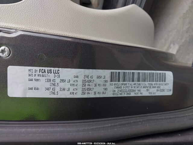 Продажа на аукционе авто 2018 Dodge Grand Caravan Sxt, vin: 2C4RDGCG3JR263944, номер лота: 44677729