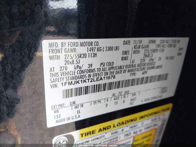 Продажа на аукционе авто 2020 Ford Expedition Limited Max, vin: 1FMJK1KT2LEA11676, номер лота: 44677738